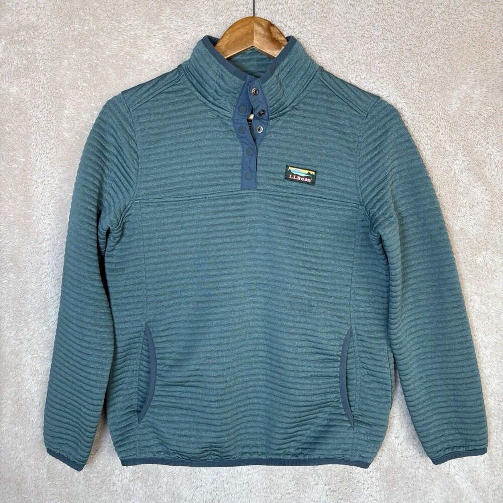 LL Bean Womens Sz S Teal Quilted Quarter Snap Pullover Fleece Jacket 506463